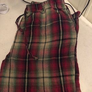 Red and green plaid pajama bottoms